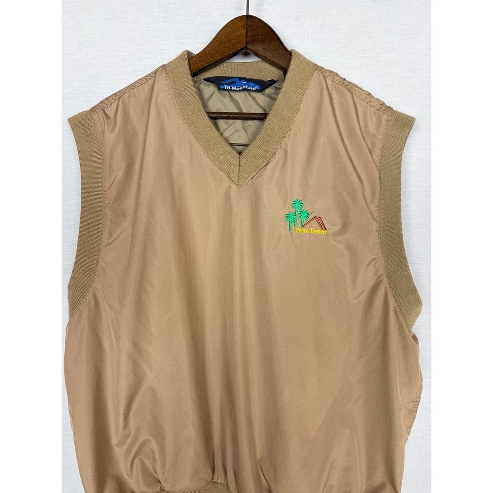 Tri-Mountain Palm Desert Windbreaker Vest Mens Small‎ Tan Khaki V-Neck Golf S